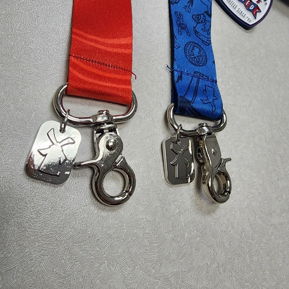 Set Of 2 Dutch Bros Pin and Lanyards 6/25/26 Red/Blue Lightning Bolt Always Stok